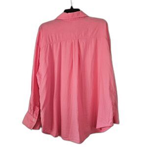 Pink Watermelon Preppy Summer Linen Blend Long Sleeve Button Down Medium